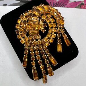 Amber Glass Stone Brooch